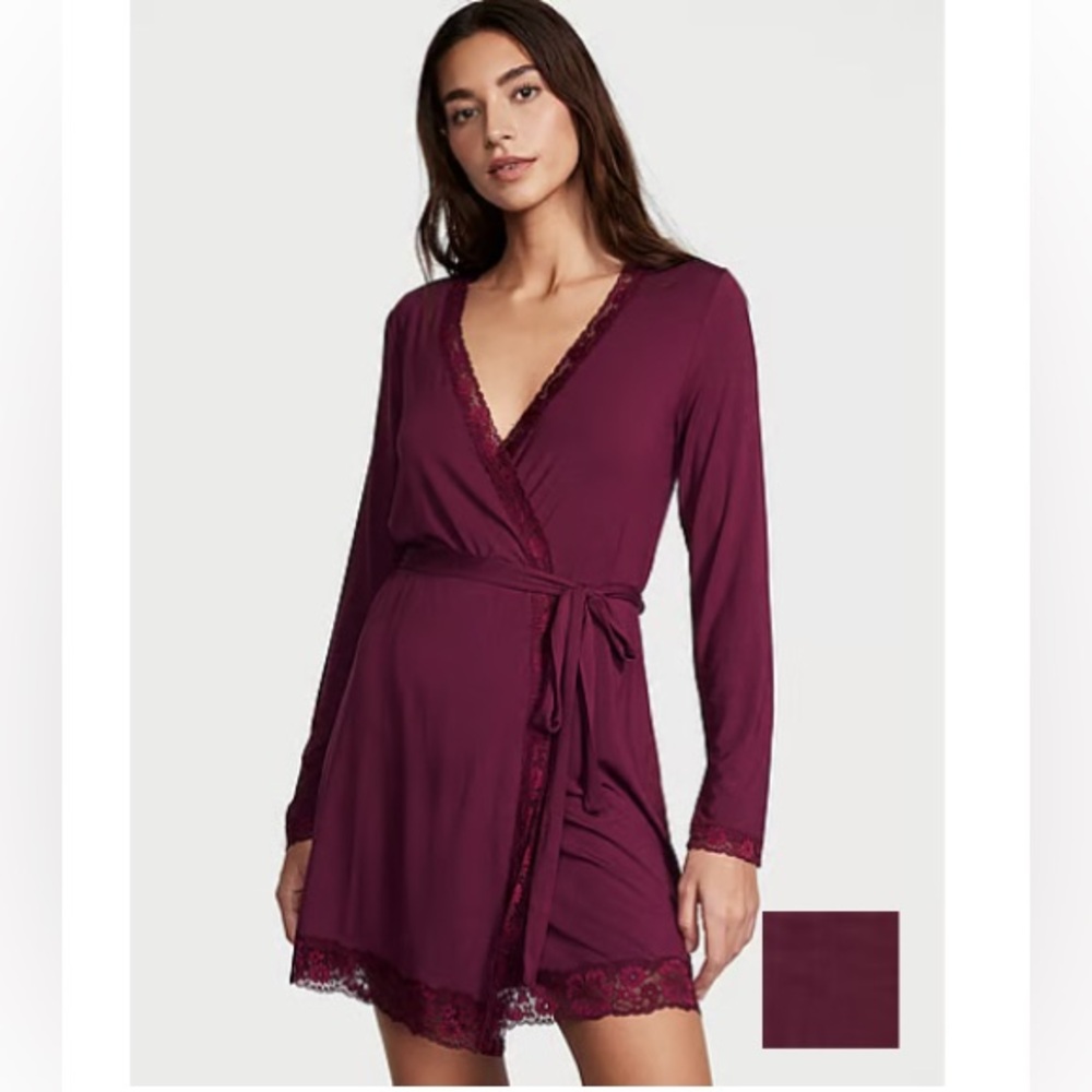 Victoria's Secret Burgundy Lace Trim Robe